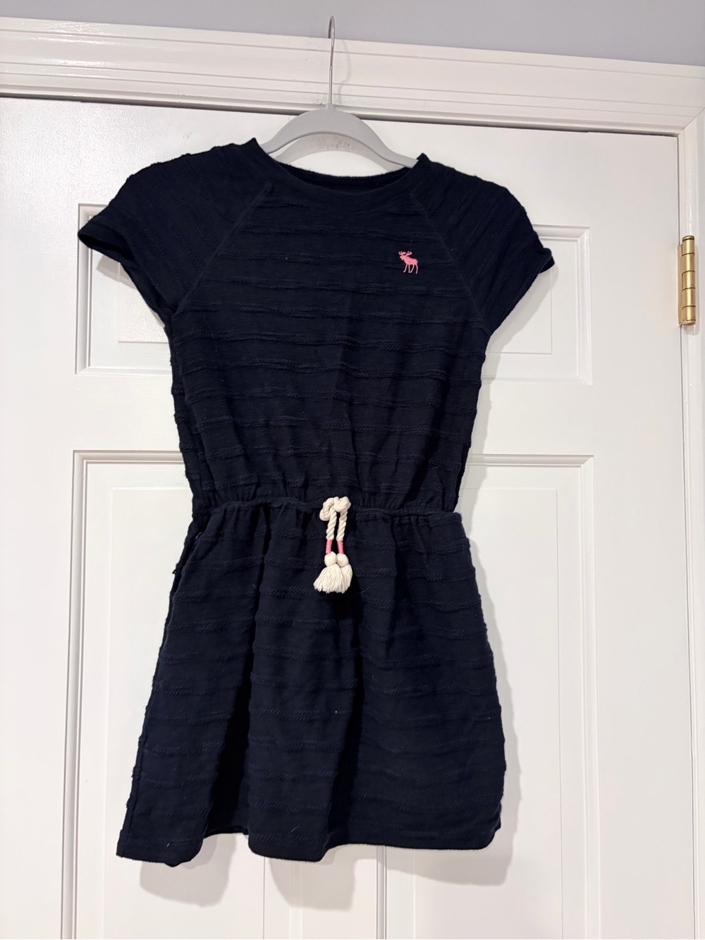 abercrombie kids Navy Dress with Pink Logo and Cream Tassel Tie